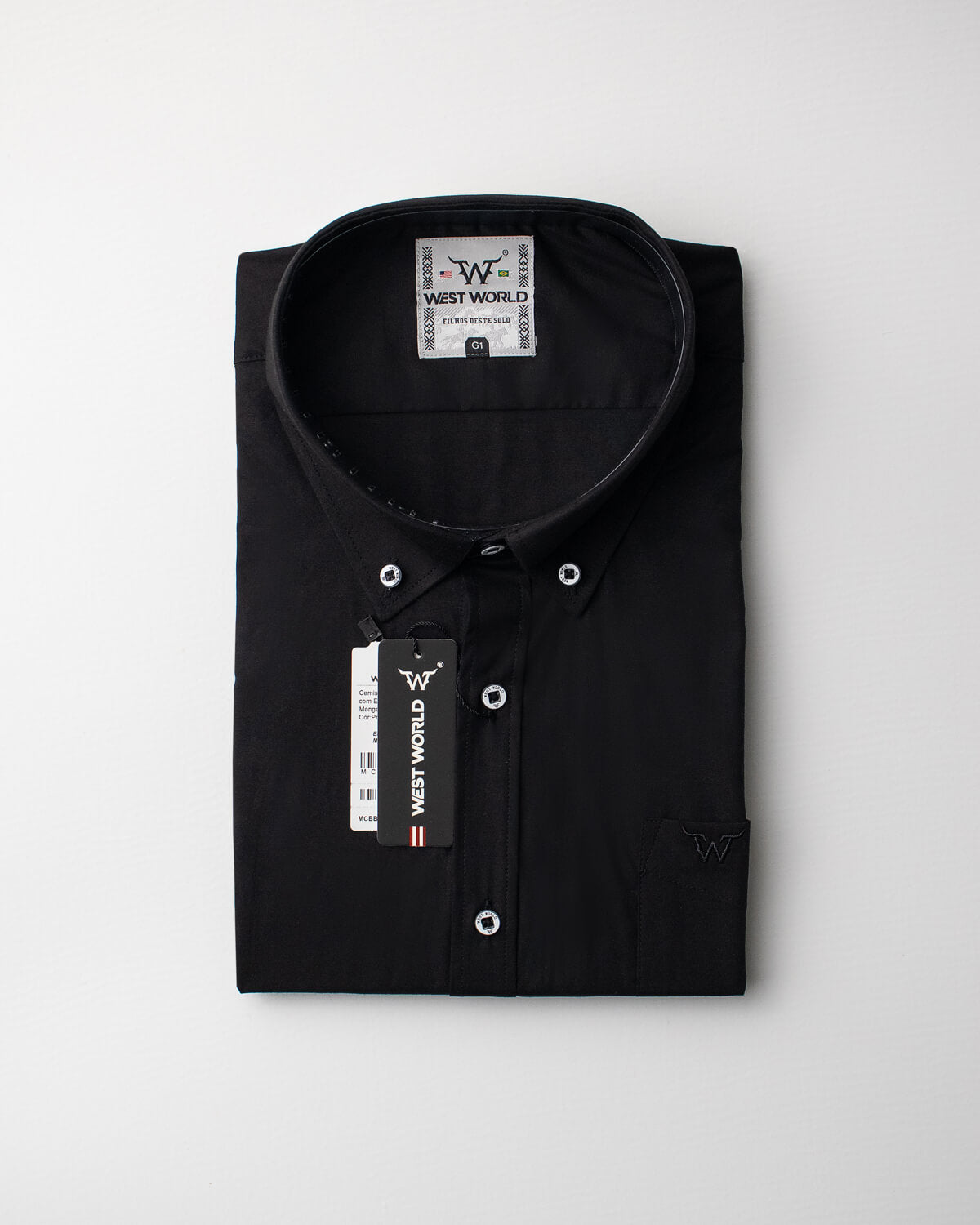 Camisa Básica Masculina Algodão Egípcio com Elastano e Bolso Manga Curta