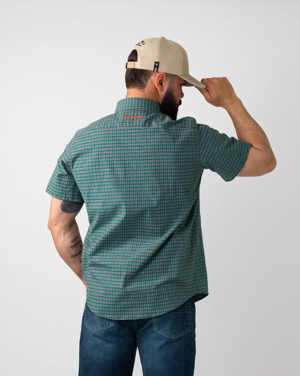 Camisa Xadrez Masculina Algodão Egípcio com Elastano Manga Curta