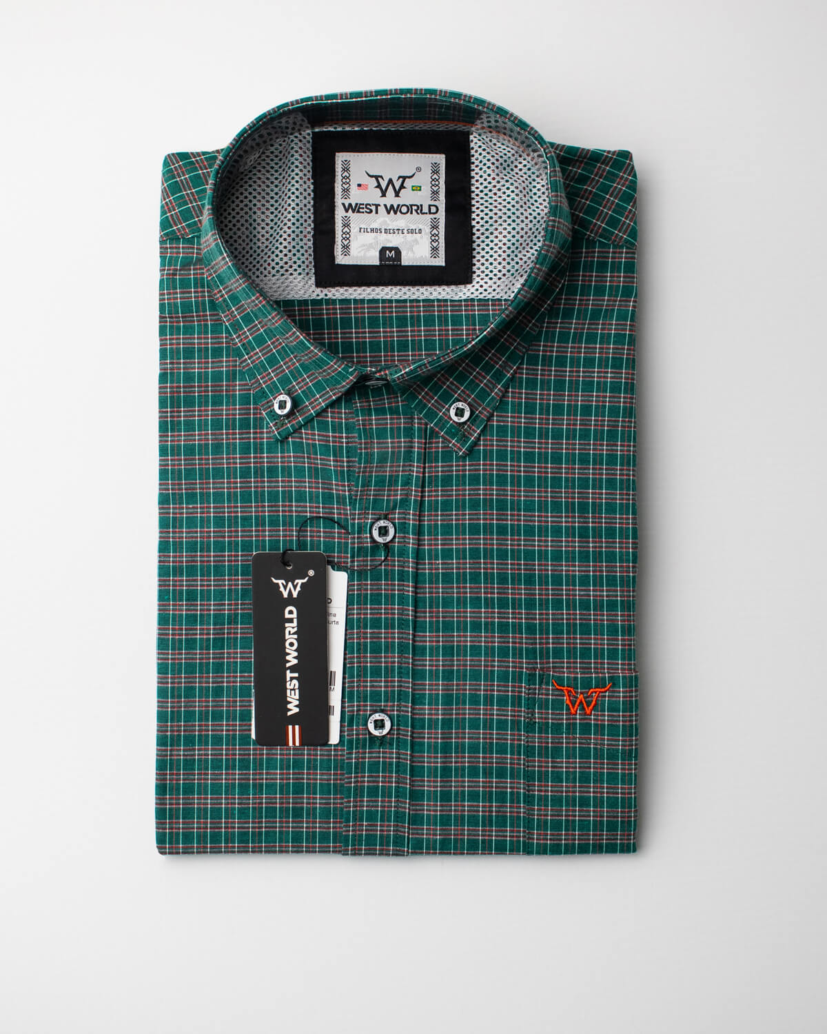 Camisa Xadrez Masculina Algodão Egípcio com Elastano Manga Curta