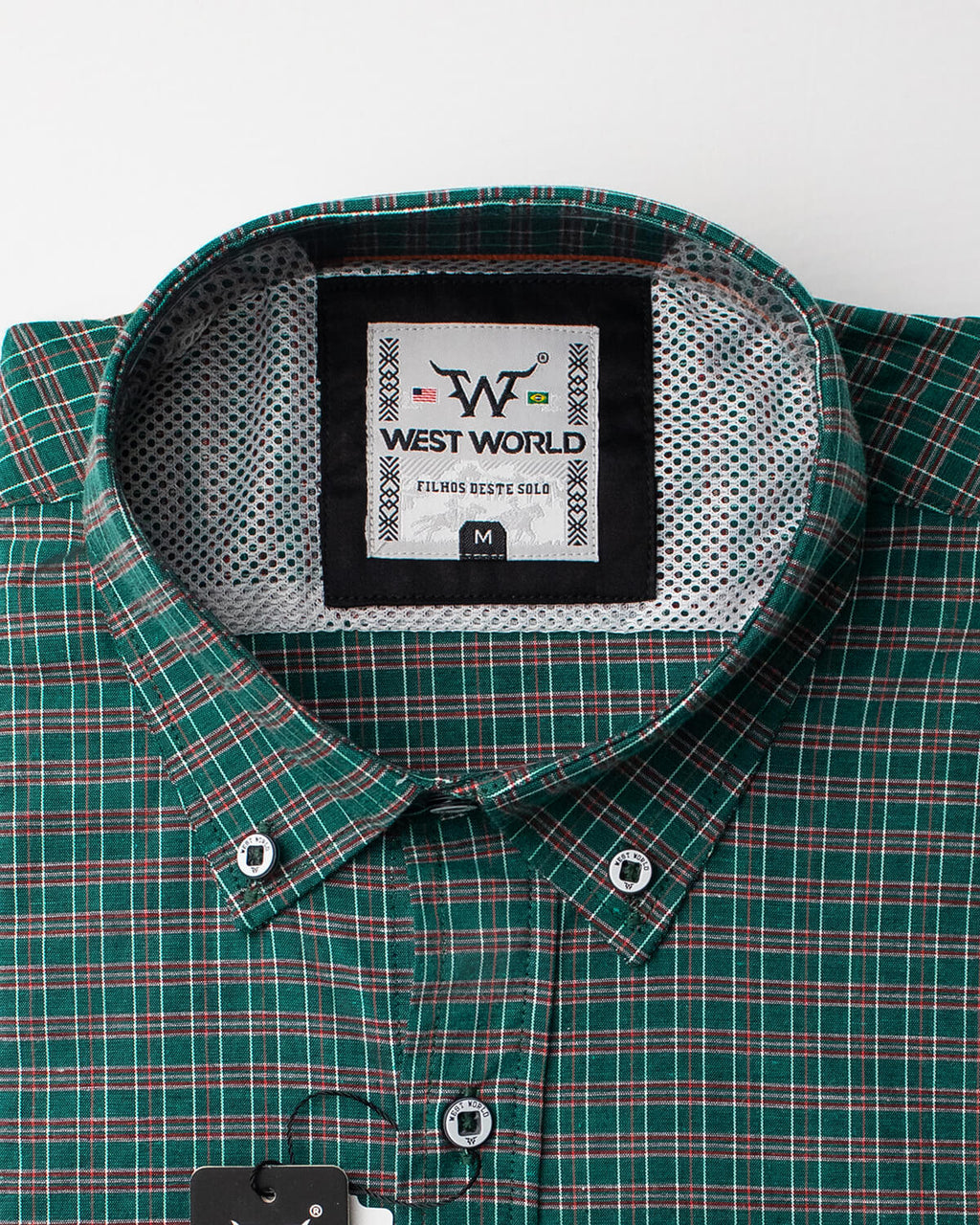 Camisa Xadrez Masculina Algodão Egípcio com Elastano Manga Curta