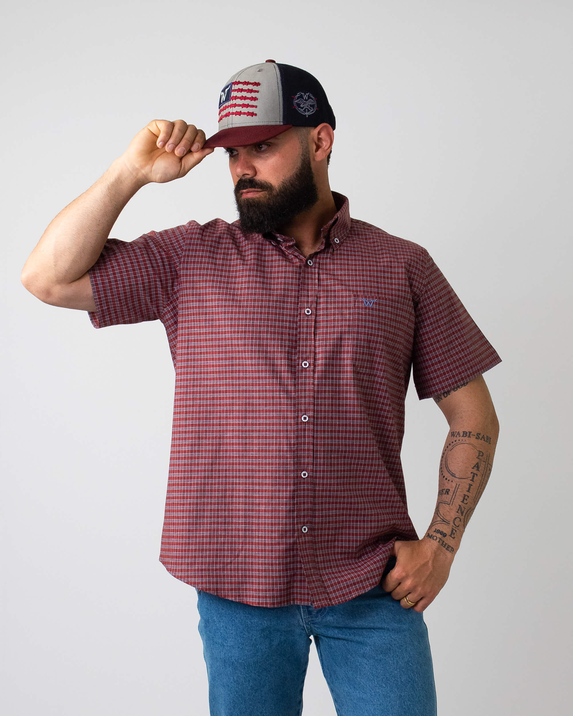 Camisa Xadrez Masculina Algodão Egípcio com Elastano Manga Curta