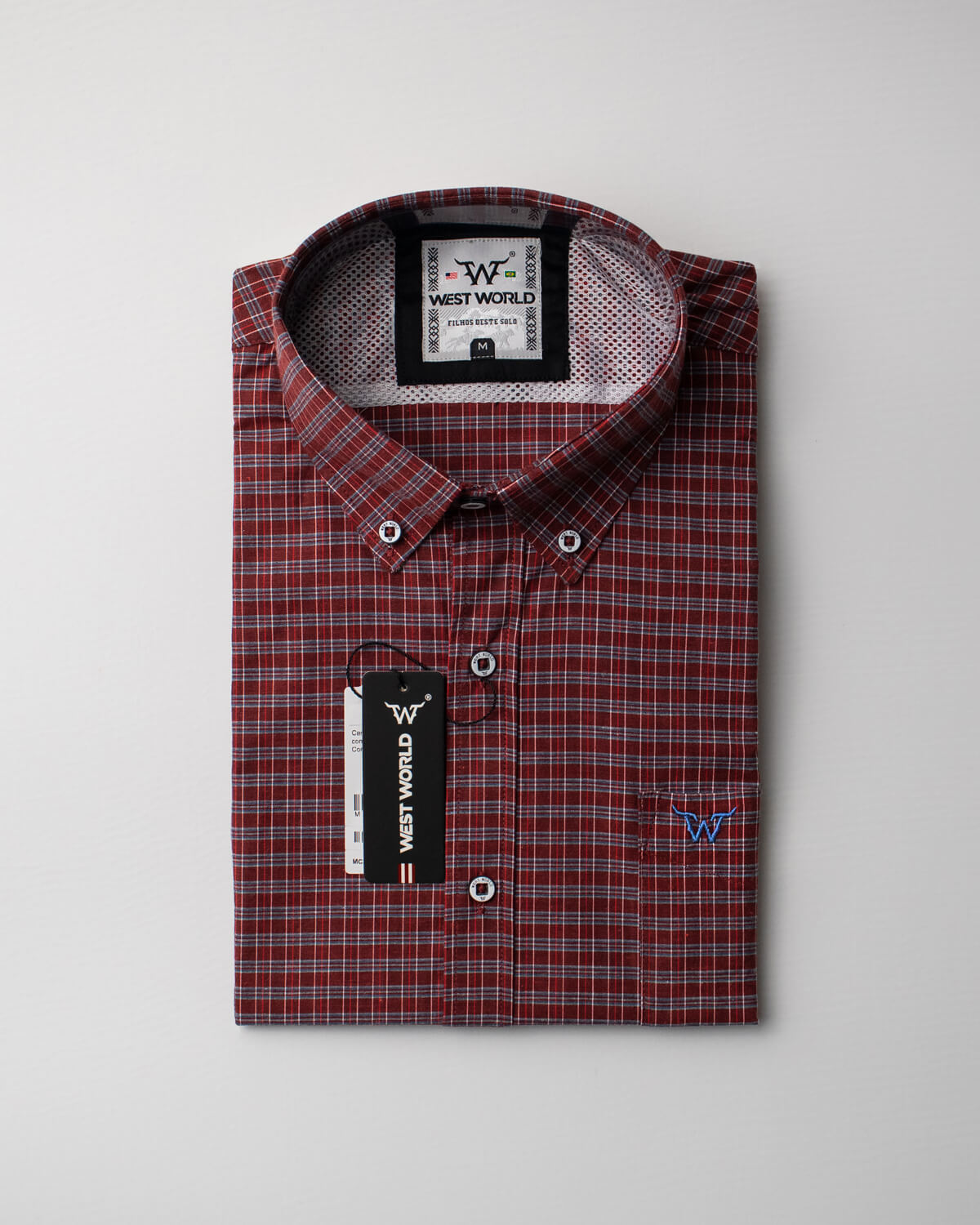 Camisa Xadrez Masculina Algodão Egípcio com Elastano Manga Curta