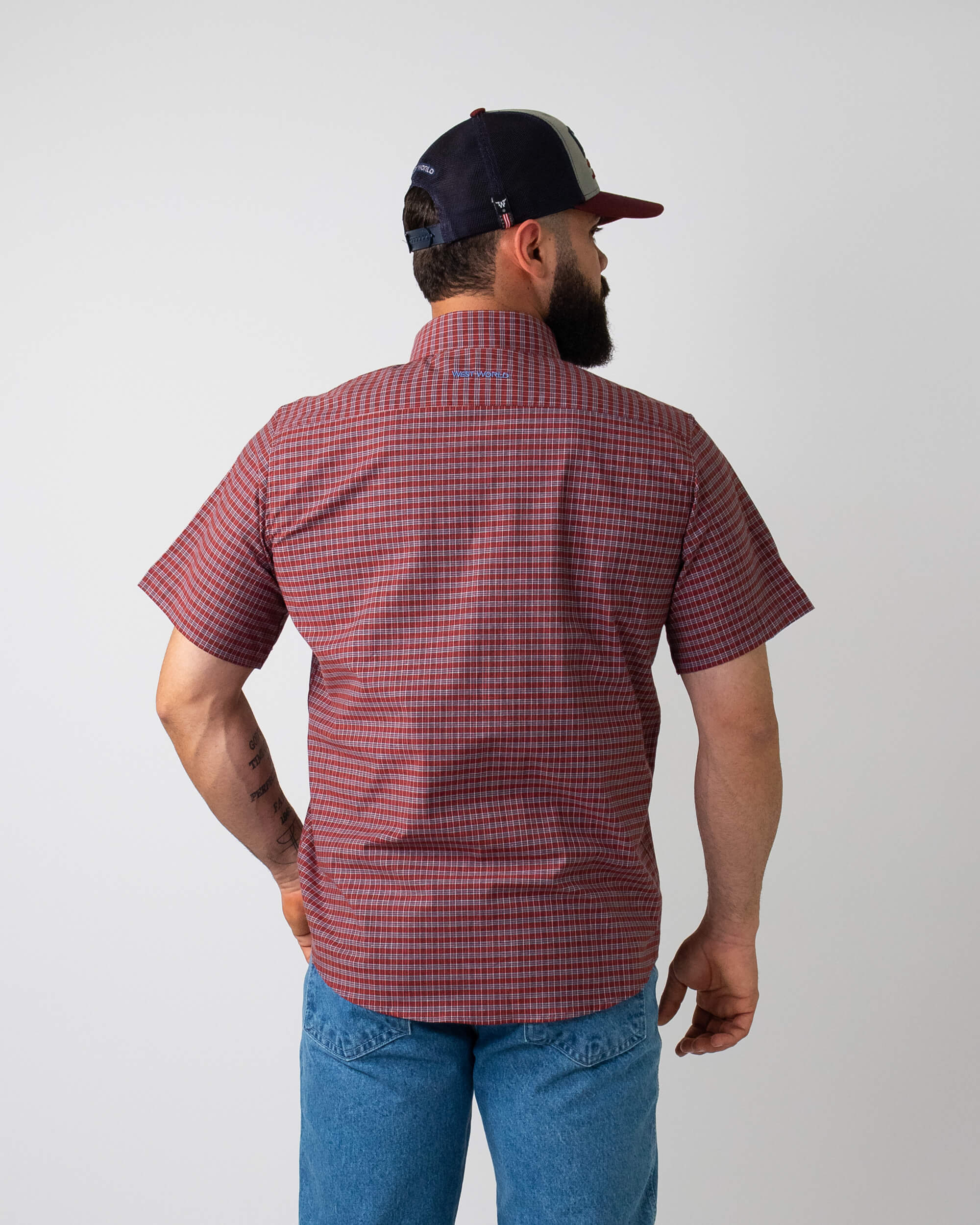 Camisa Xadrez Masculina Algodão Egípcio com Elastano Manga Curta