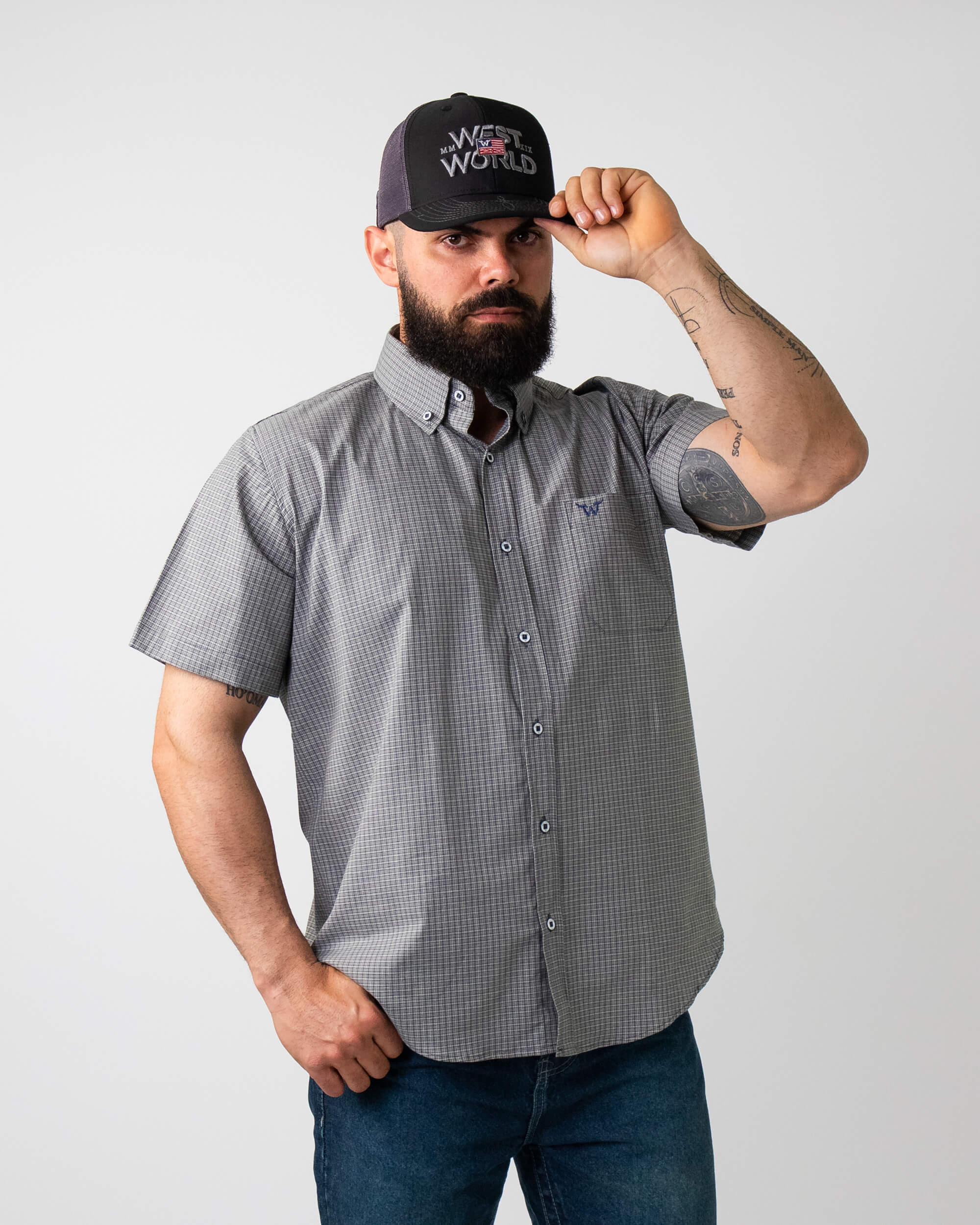 Camisa Xadrez Masculina Algodão Egípcio com Elastano Manga Curta