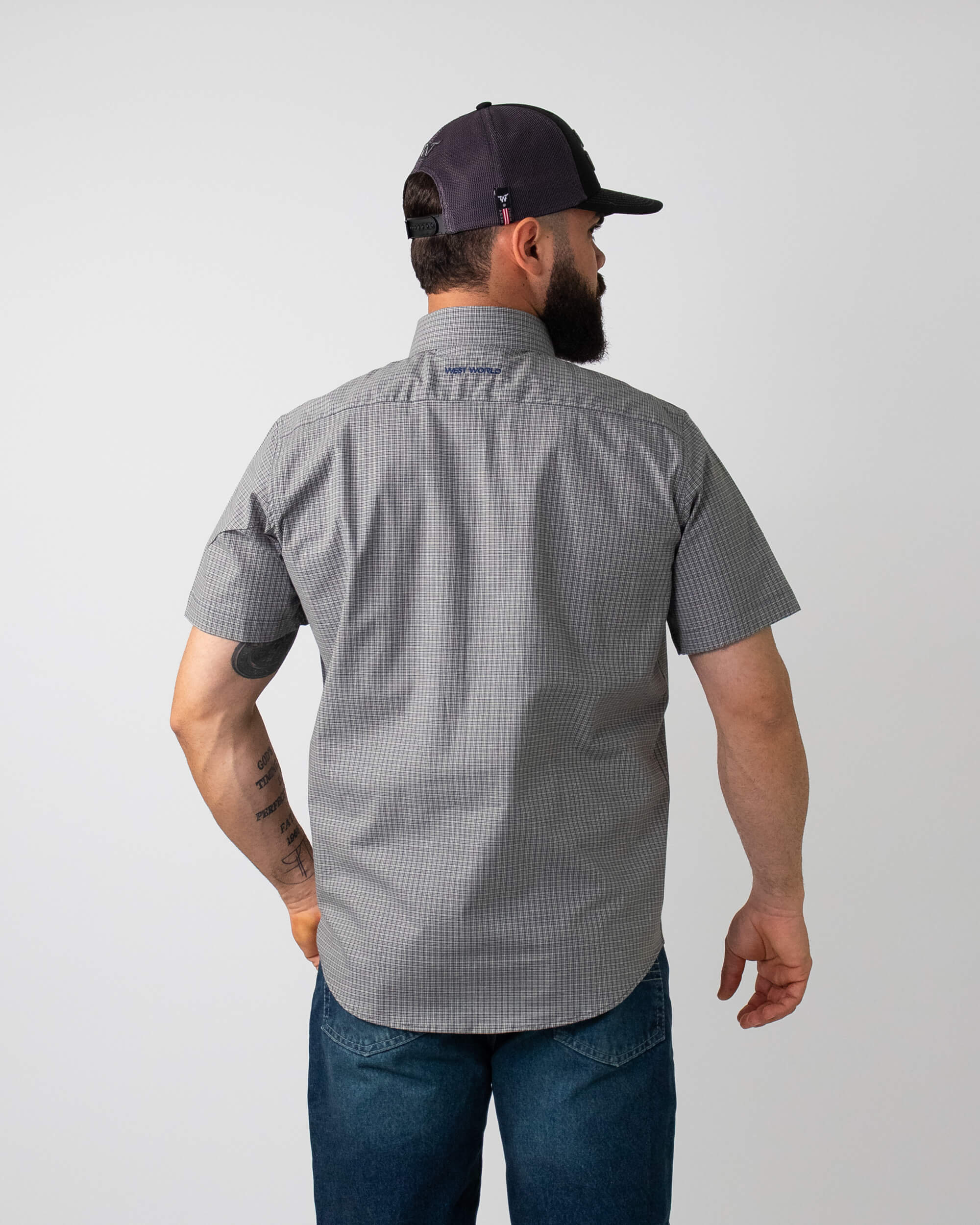 Camisa Xadrez Masculina Algodão Egípcio com Elastano Manga Curta