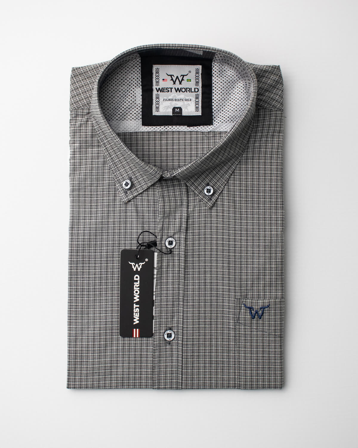 Camisa Xadrez Masculina Algodão Egípcio com Elastano Manga Curta