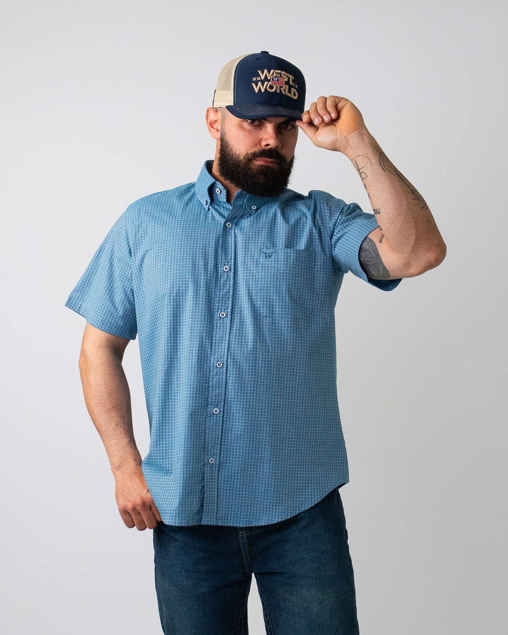 Camisa Xadrez Masculina Algodão Egípcio com Elastano Manga Curta