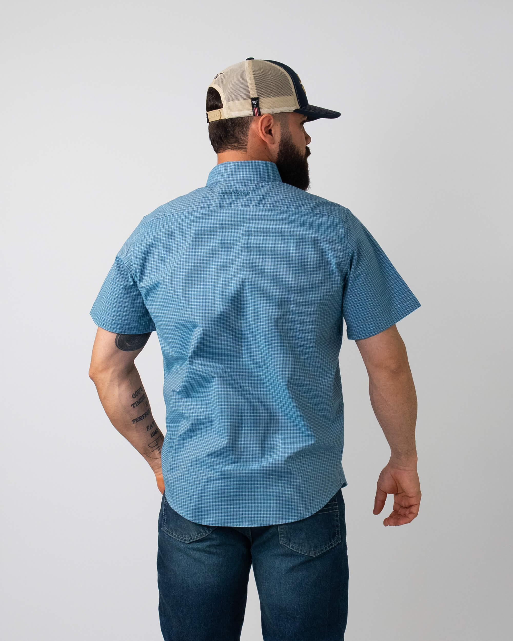 Camisa Xadrez Masculina Algodão Egípcio com Elastano Manga Curta