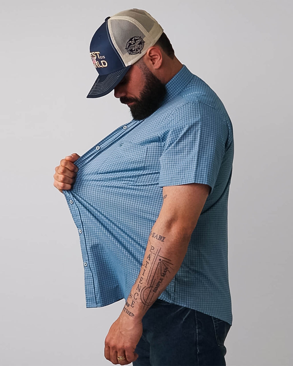 Camisa Xadrez Masculina Algodão Egípcio com Elastano Manga Curta