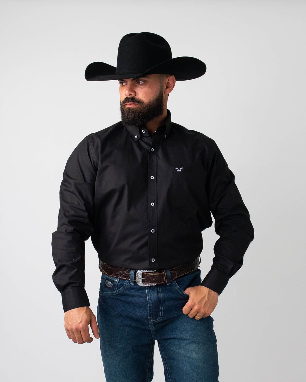 Camisa Básica Masculina Algodão Egípcio com Elastano e Bolso Manga Longa