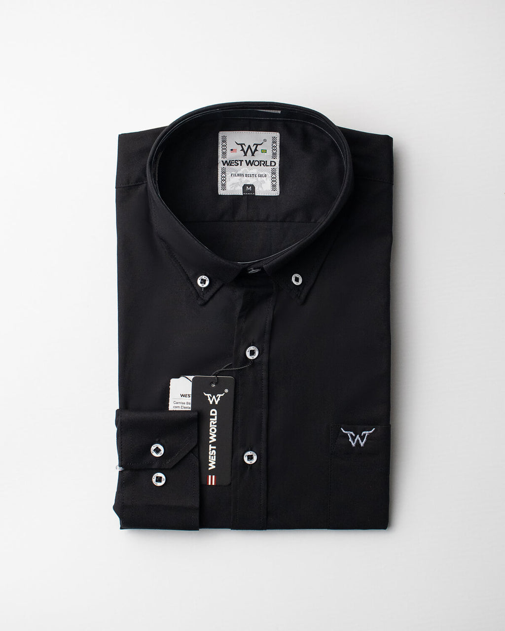 Camisa Básica Masculina Algodão Egípcio com Elastano e Bolso Manga Longa