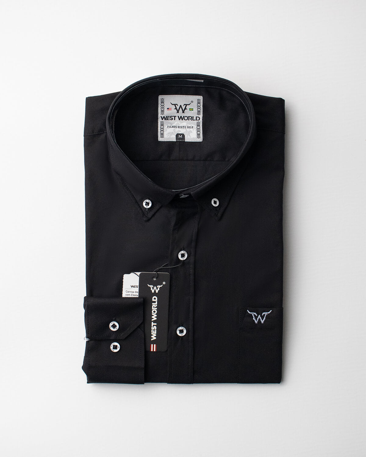 Camisa Básica Masculina Algodão Egípcio com Elastano e Bolso Manga Longa