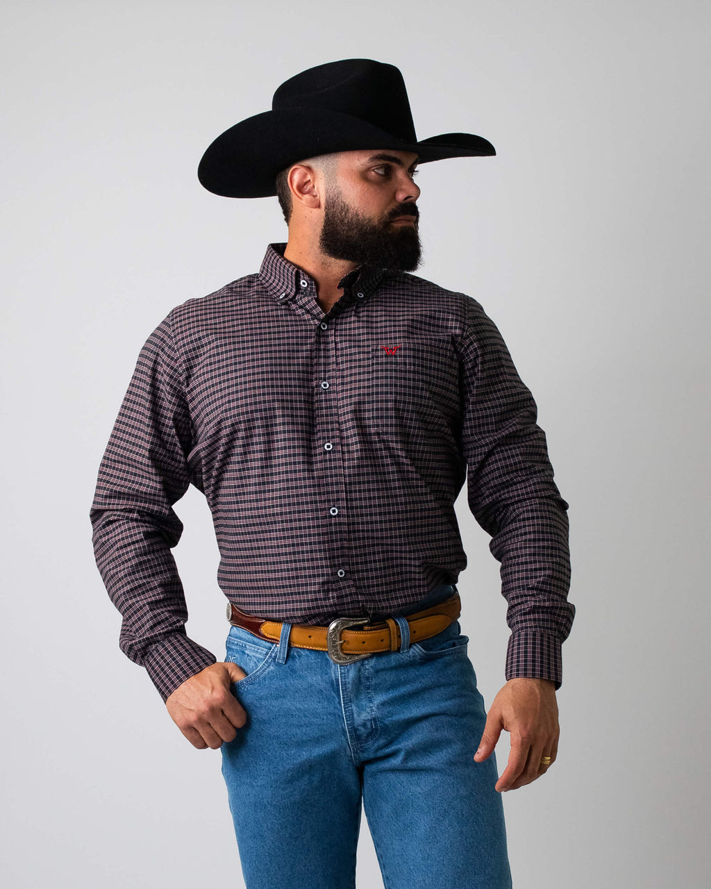 Camisa Xadrez Masculina Algodão Egípcio com Elastano Manga Longa