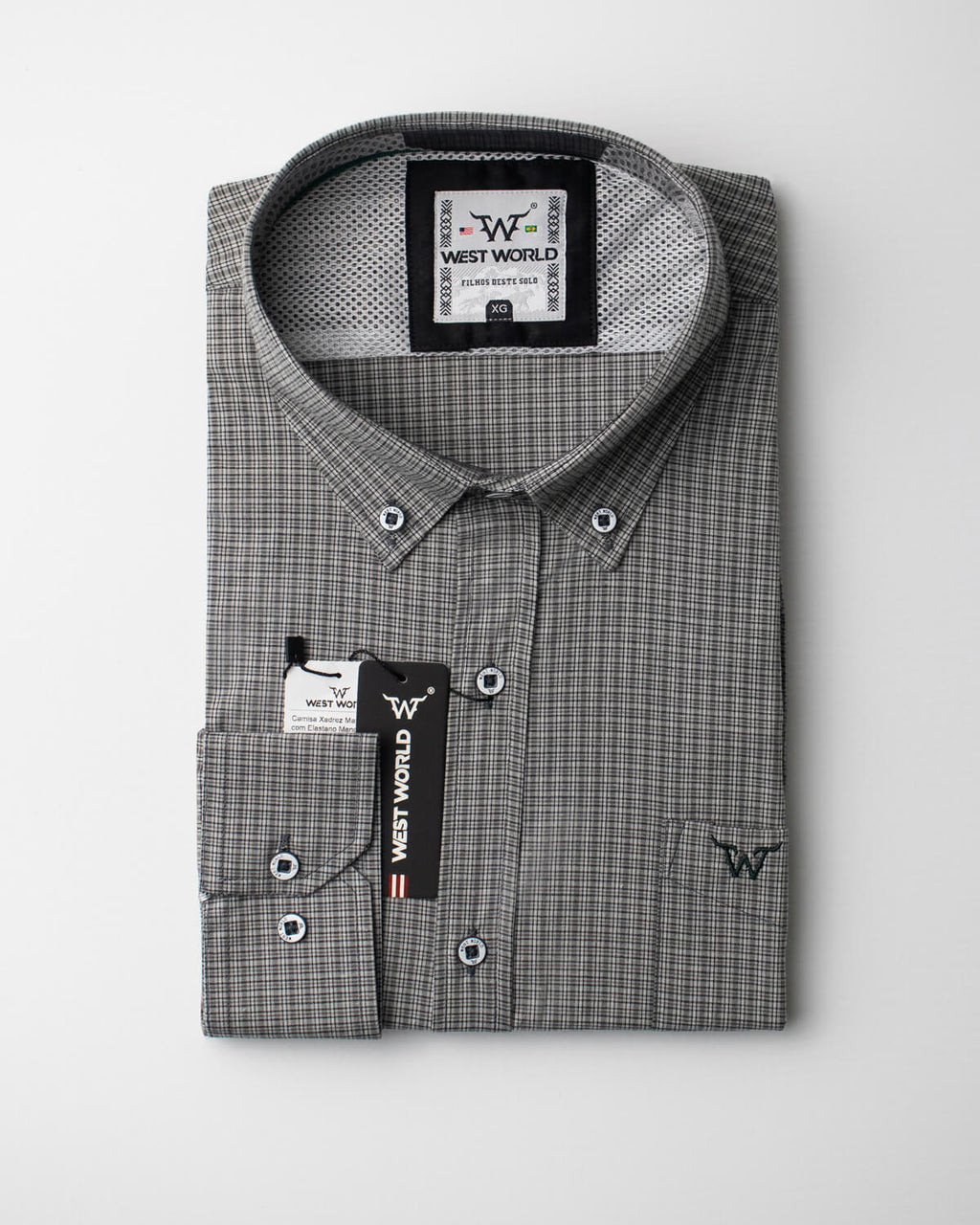 Camisa Xadrez Masculina Algodão Egípcio com Elastano Manga Longa