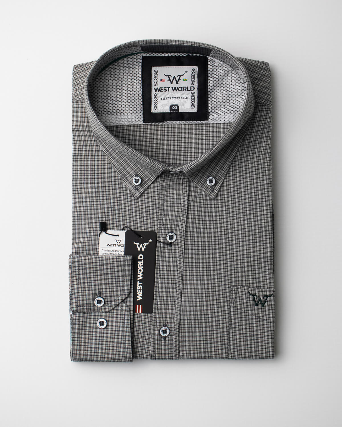 Camisa Xadrez Masculina Algodão Egípcio com Elastano Manga Longa