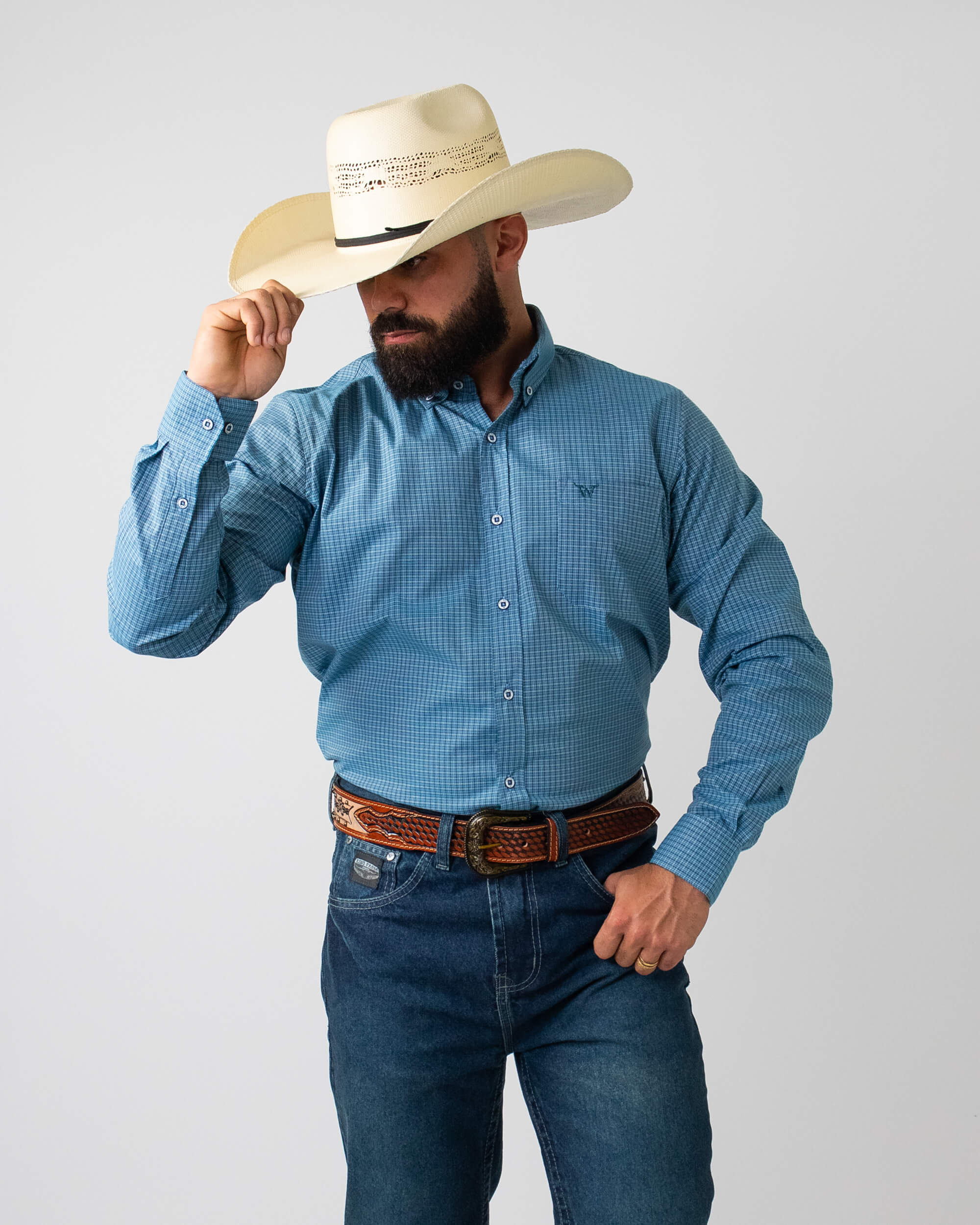 Camisa Xadrez Masculina Algodão Egípcio com Elastano Manga Longa