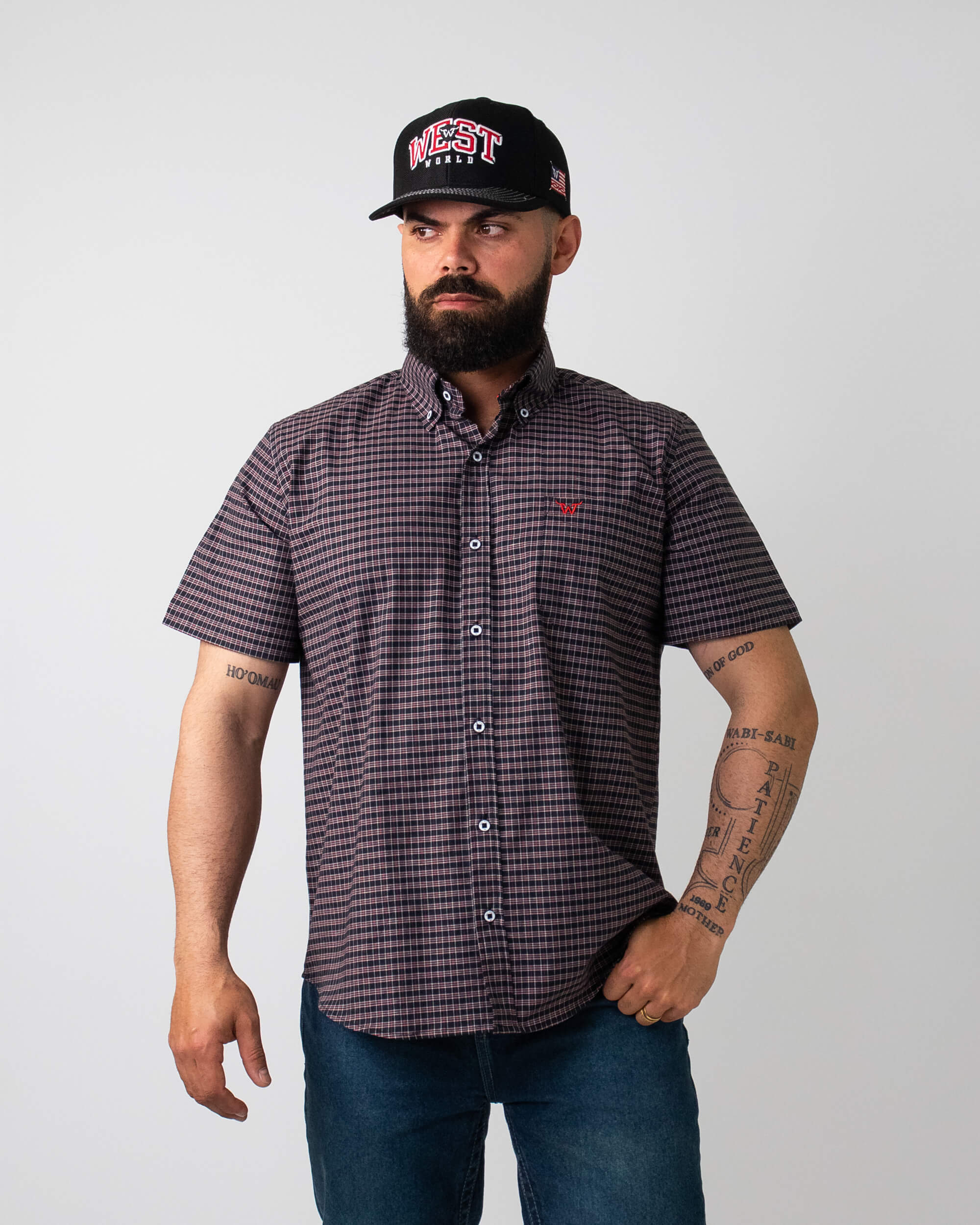 Camisa Xadrez Masculina Algodão Egípcio com Elastano Manga Curta