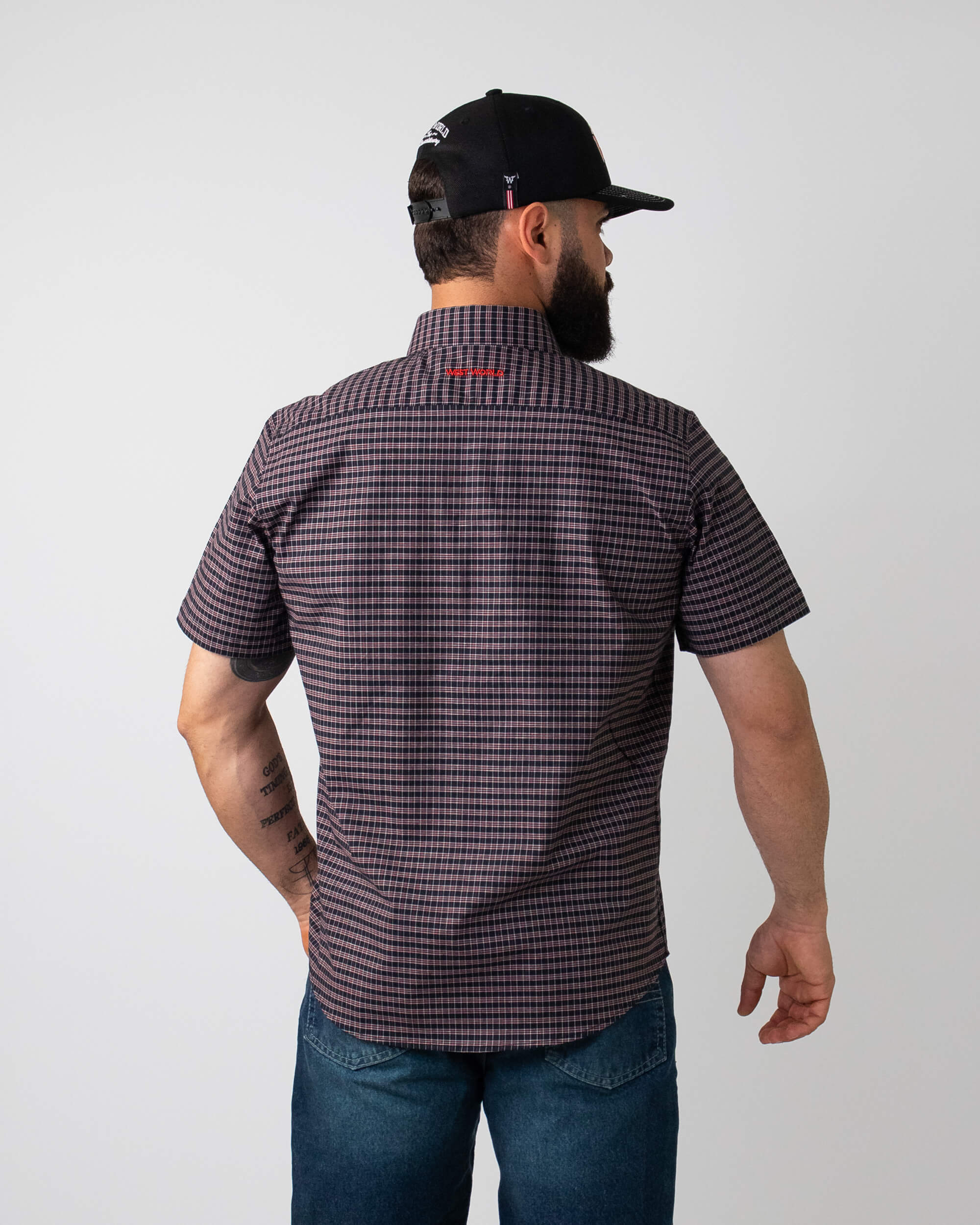 Camisa Xadrez Masculina Algodão Egípcio com Elastano Manga Curta