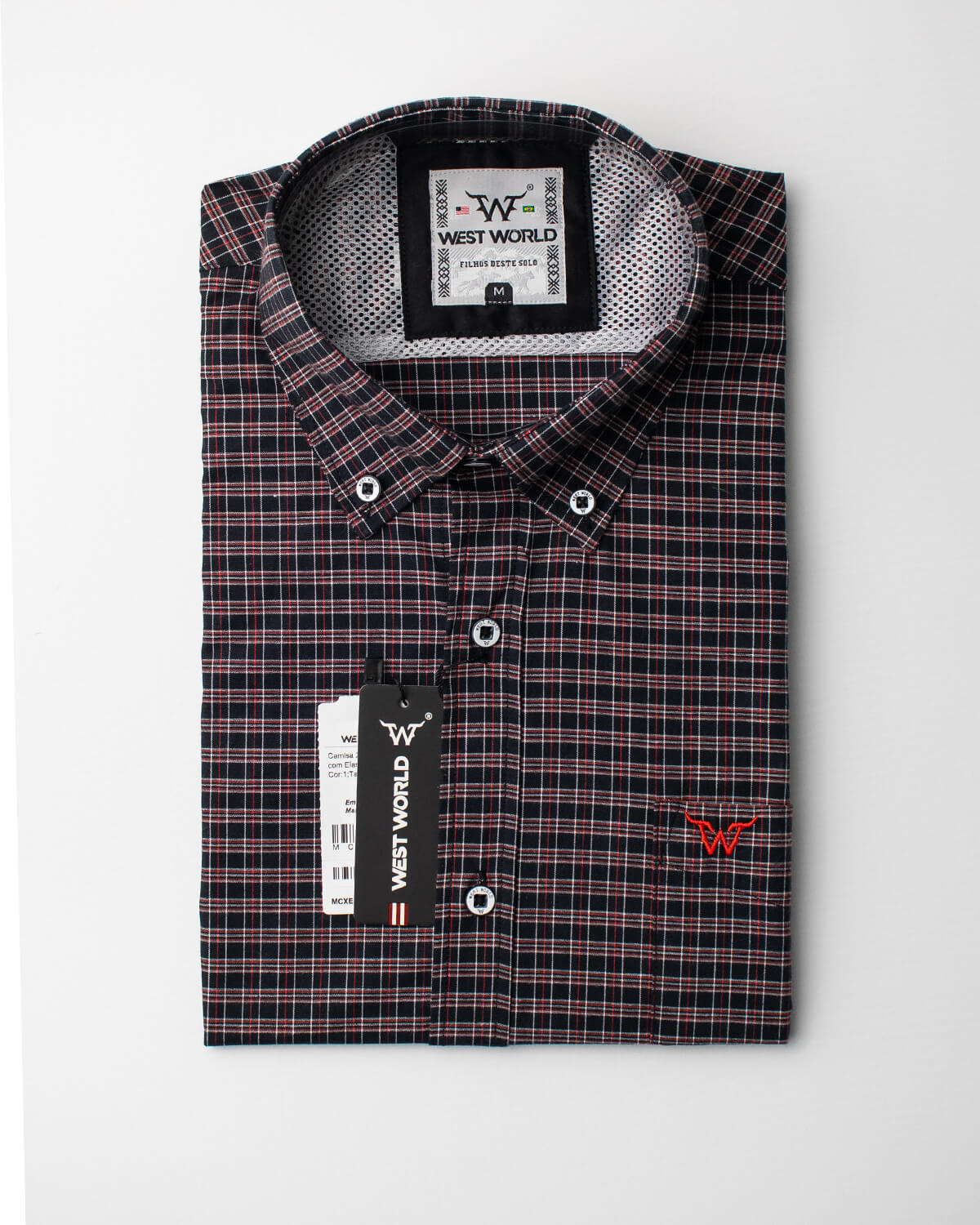 Camisa Xadrez Masculina Algodão Egípcio com Elastano Manga Curta