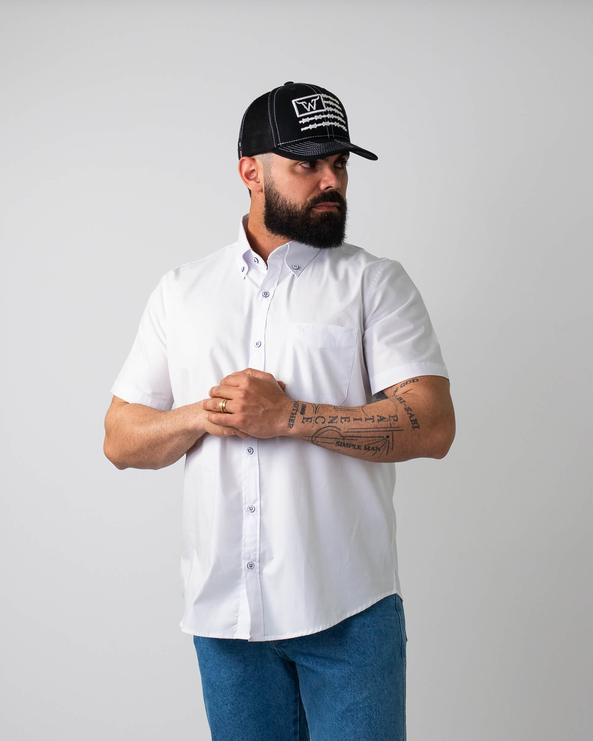 Camisa Básica Masculina Algodão Egípcio com Elastano e Bolso Manga Curta