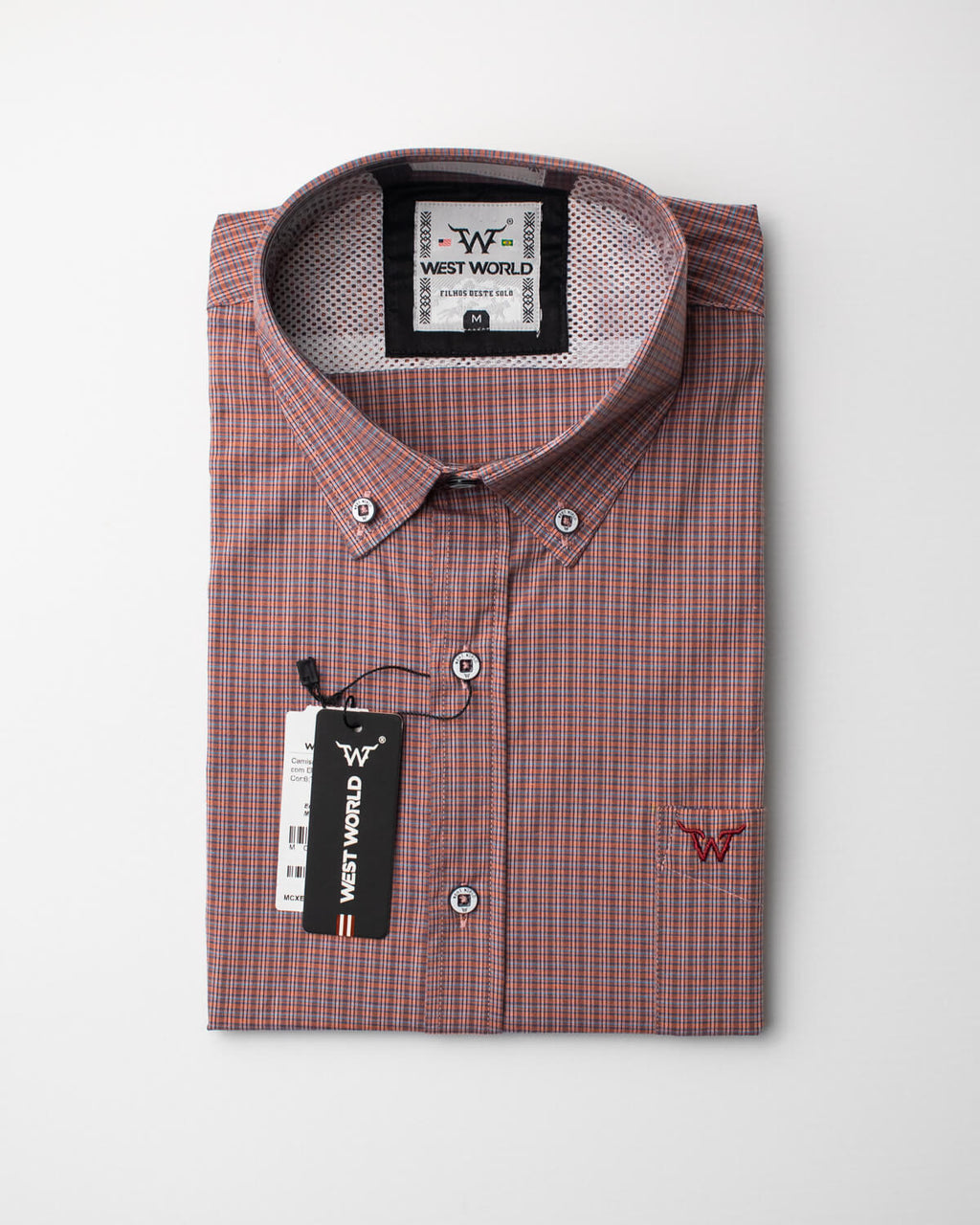 Camisa Xadrez Masculina Algodão Egípcio com Elastano Manga Curta