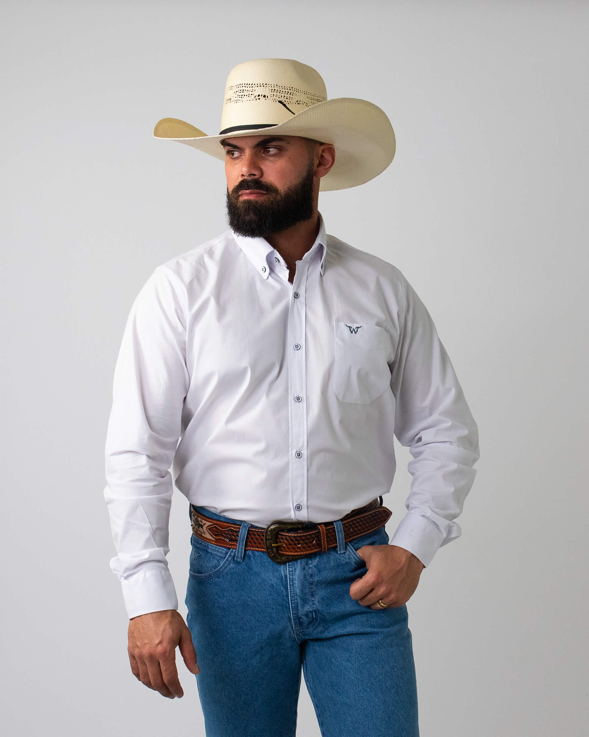 Camisa Básica Masculina Algodão Egípcio com Elastano e Bolso Manga Longa