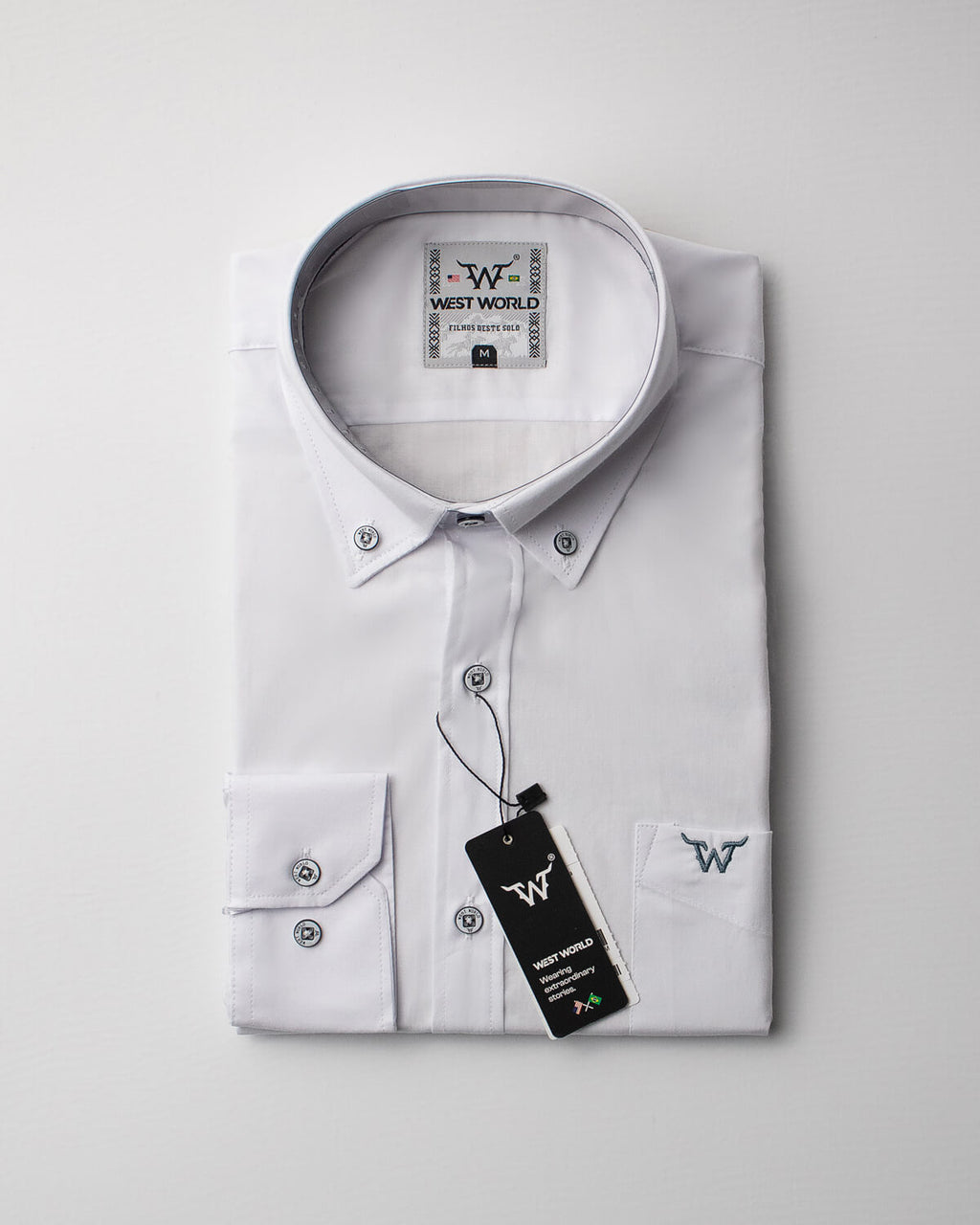 Camisa Básica Masculina Algodão Egípcio com Elastano e Bolso Manga Longa