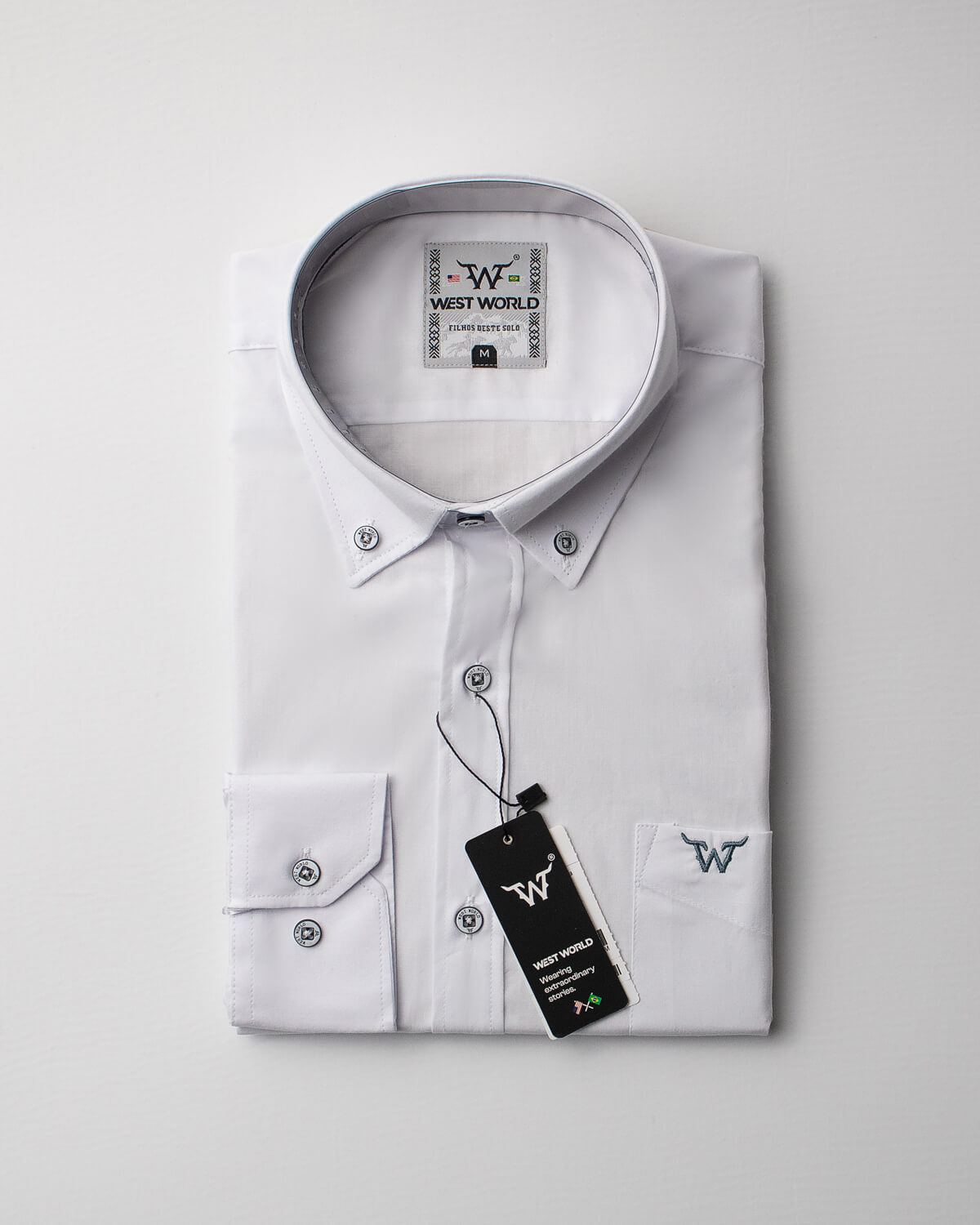 Camisa Básica Masculina Algodão Egípcio com Elastano e Bolso Manga Longa