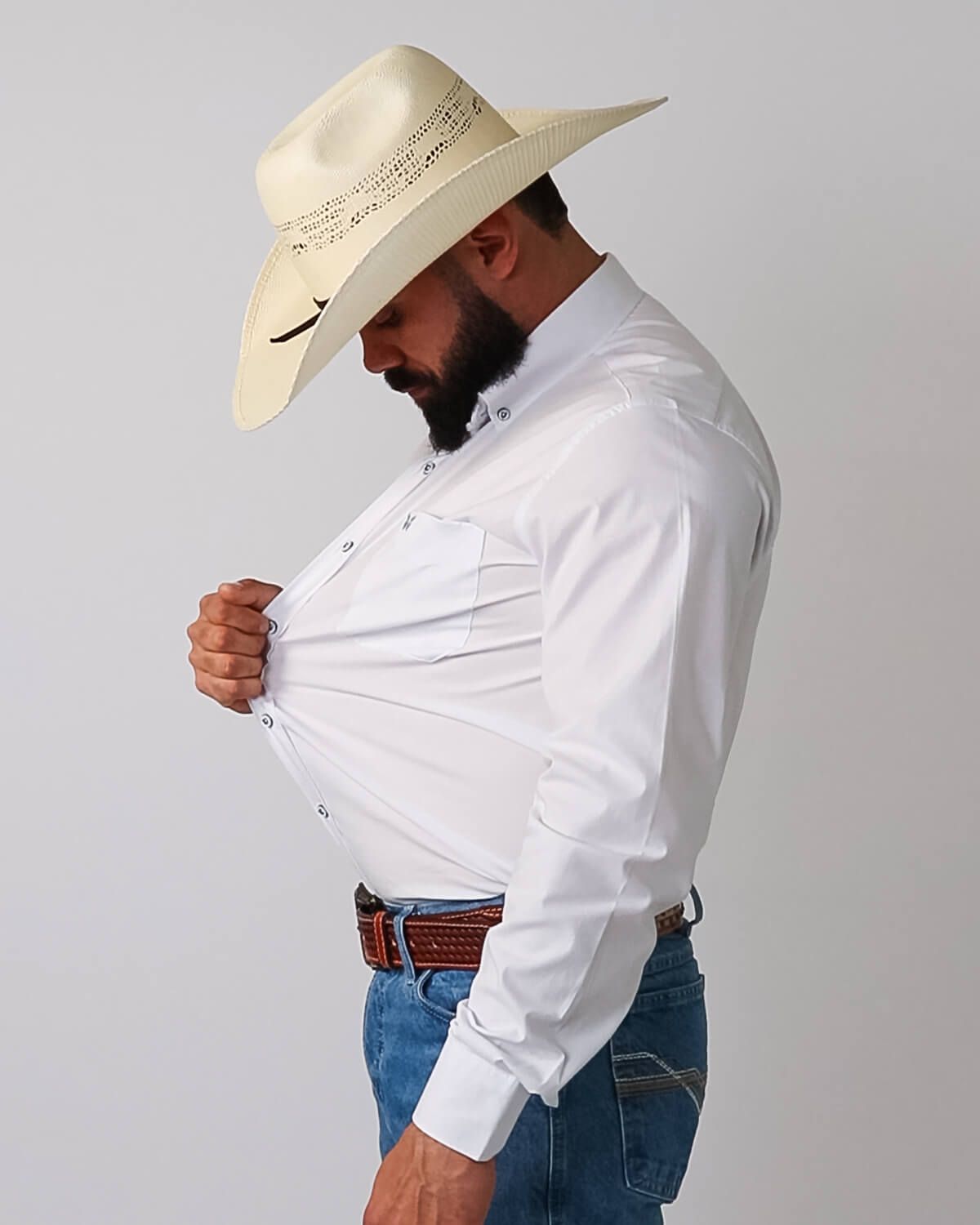 Camisa Básica Masculina Algodão Egípcio com Elastano e Bolso Manga Longa