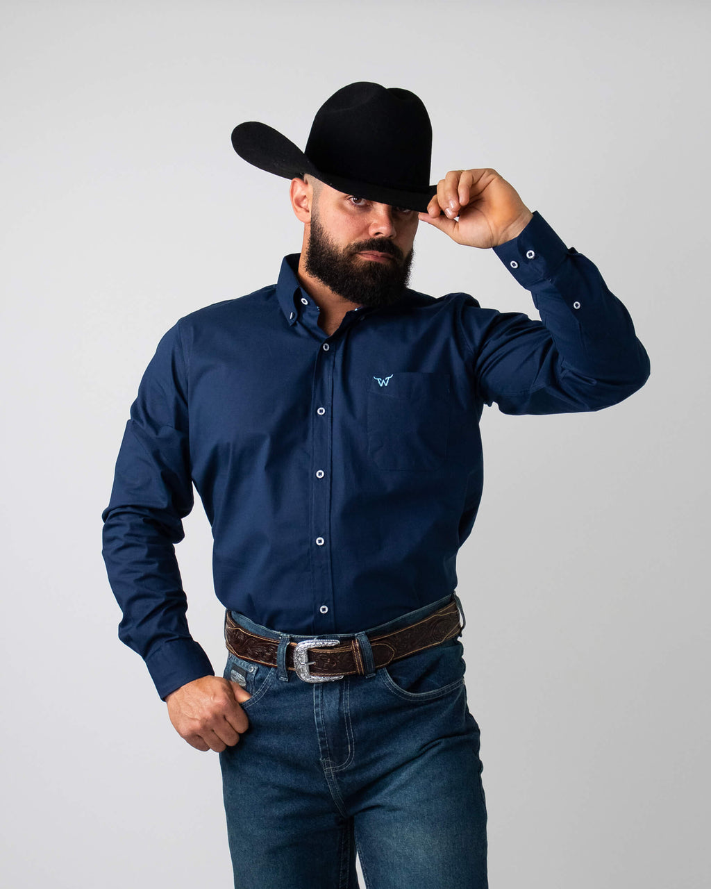 Camisa Básica Masculina Algodão Egípcio com Elastano e Bolso Manga Longa