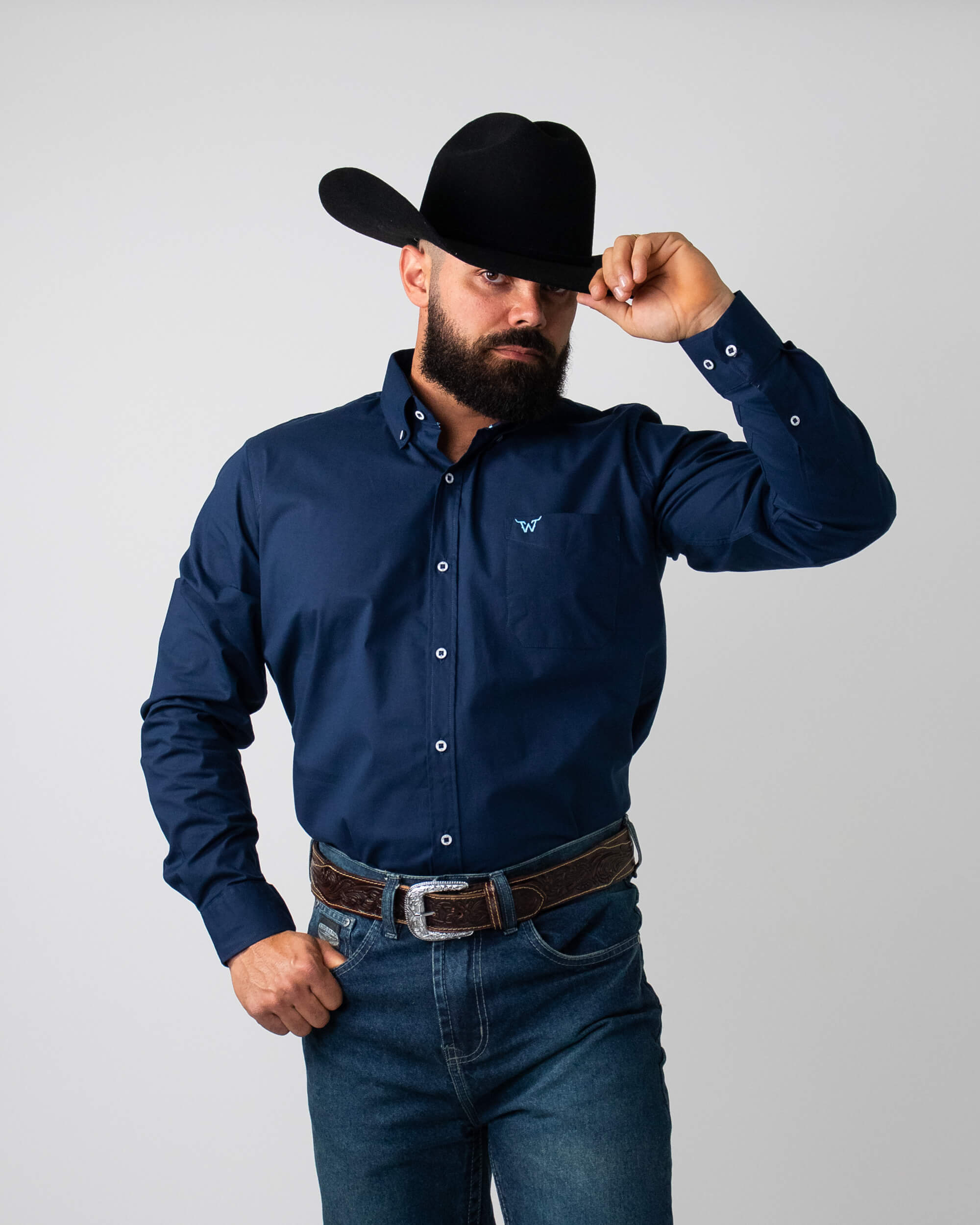 Camisa Básica Masculina Algodão Egípcio com Elastano e Bolso Manga Longa