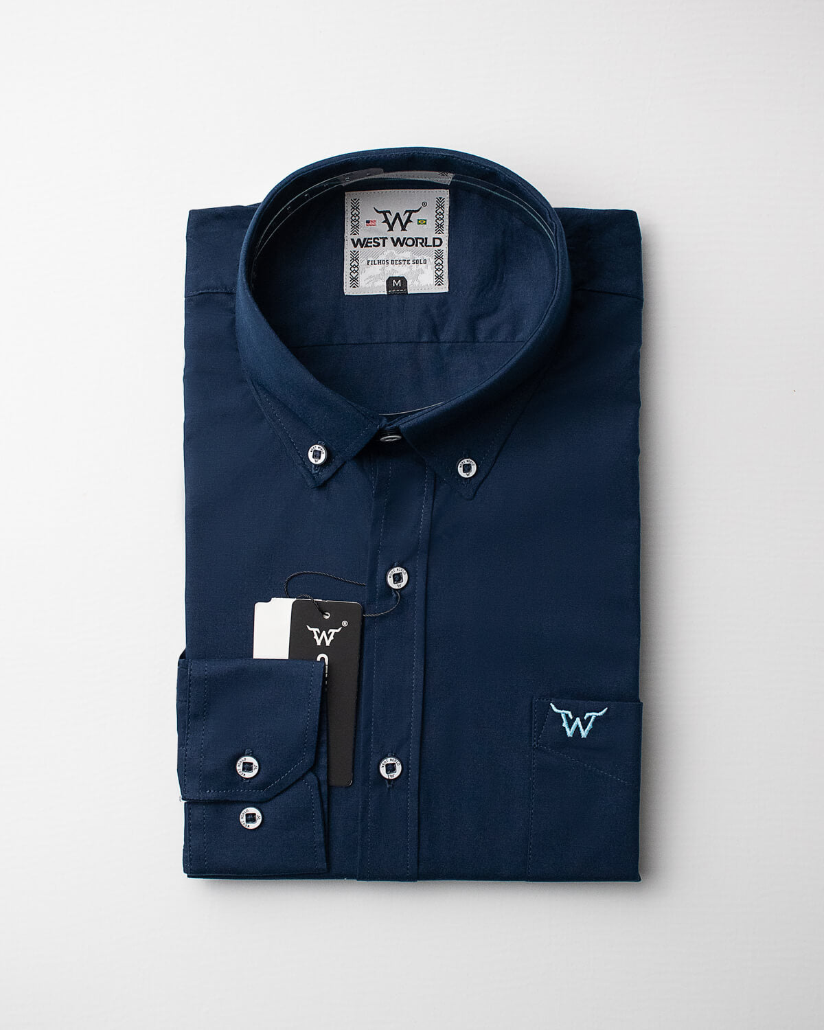 Camisa Básica Masculina Algodão Egípcio com Elastano e Bolso Manga Longa